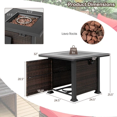 Costway 32'' Propane Fire Pit Table 50,000 BTU Square Firepit Heater W/ Lava Rocks Cover 3 Costway 32'' Propane Fire Pit Table 50,000 BTU Square Firepit Heater W/ Lava Rocks Cover - Image 3