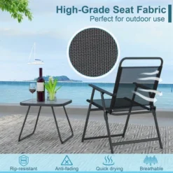 Costway 3pcs Patio Folding Conversation Chairs&Table Heavy-Duty Metal Outdoor Portable -Costway GUEST efcef6cc 104d 40dd 8b7b cab8b2d8da45