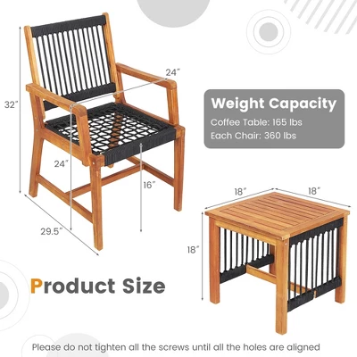 Costway Patio 3pcs Acacia Wood Outdoor Furniture Bistro Set All-Weather Rope Woven 2 Costway Patio 3pcs Acacia Wood Outdoor Furniture Bistro Set All-Weather Rope Woven - Image 2