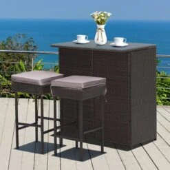 Costway Patio 3PCS Rattan Bar Table Stool Set Cushioned Chairs With Cover 17 Costway Patio 3PCS Rattan Bar Table Stool Set Cushioned Chairs With Cover -Costway GUEST f02ae369 2933 46f3 844d 6fcf6a4ba64c