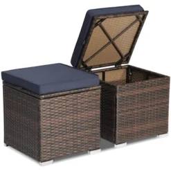 Costway 2PCS Patio Rattan Ottomans Seat Side Table Storage Box Footstool W/Cushions Navy -Costway GUEST f055dc5f 6551 4534 8c29 8760ffe9c86b