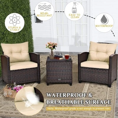 Costway 3PCS Patio Rattan Furniture Set Cushioned Conversation Set Sofa 5 Costway 3PCS Patio Rattan Furniture Set Cushioned Conversation Set Sofa - Image 5