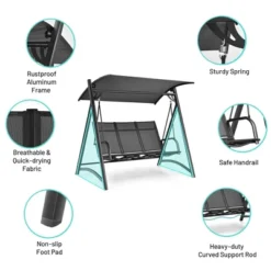 Costway Outdoor 3-Person Porch Swing Chair Aluminum Frame Adjust Canopy Patio -Costway GUEST f0778511 4f22 4453 b387 d8611ea82fdd