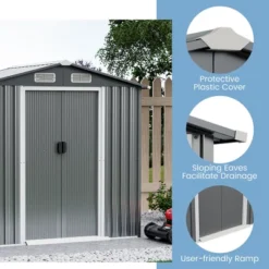 Costway 6 X 4 FT Outdoor Storage Shed Galvanized Steel Shed With Lockable Sliding Doors -Costway GUEST f0abbf87 2f30 410f 9205 8c98504fc6cf