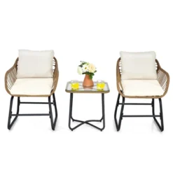 Costway 3PCS Patio Rattan Bistro Set All-Weather Cushioned Chair Table White -Costway GUEST f0bf7b98 f1ba 4516 bbc6 ed4c90d45a23