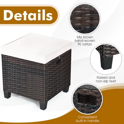 Costway 2PCS Patio Rattan Ottoman Cushioned Seat Beige 3 Costway 2PCS Patio Rattan Ottoman Cushioned Seat Beige - Image 3