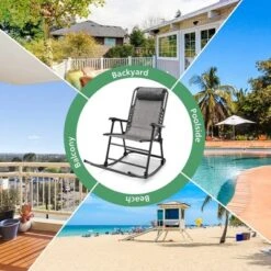 Costway Folding Zero Gravity Rocking Chair Outdoor Patio Headrest Turquoise Grey -Costway GUEST f1aa2cae 35a2 493e aa8a cb378f78a489
