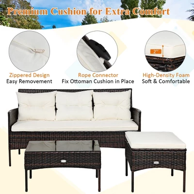 Costway 3PCS Patio Rattan Furniture Set 3-Seat Sofa Cushioned Table Garden TurqouiseGrayWhite 5 Costway 3PCS Patio Rattan Furniture Set 3-Seat Sofa Cushioned Table Garden TurqouiseGrayWhite - Image 5
