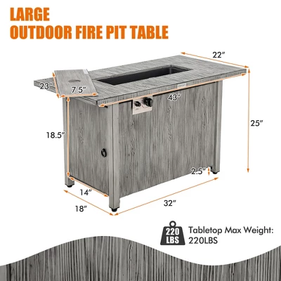 Costway 43-inch Propane Gas Fire Pit Table Wood-like Metal Fire Table WithProtective Cover 2 Costway 43-inch Propane Gas Fire Pit Table Wood-like Metal Fire Table WithProtective Cover - Image 2