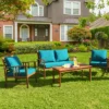 Costway 4PCS Wooden Patio Furniture Set Table Sofa Chair Cushioned Garden Turquoise