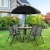 Costway 6 PCS Patio Dining Set Folding Chairs Glass Table Tilt Umbrella Garden
