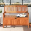 Costway 42'' Storage Bench Deck Box Solid Wood Seating Container Tools Toys W/Backrest