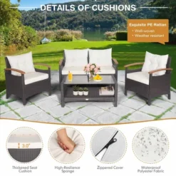 Costway 4PCS Patio Rattan Furniture Set Cushioned Sofa Storage Table Off -Costway GUEST f2057f16 63e3 4e31 bf92 21f345768d11
