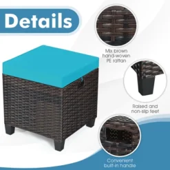 Costway 2PCS Patio Rattan Ottoman Cushioned Seat W/ Foot Rest Turquoise -Costway GUEST f243ff80 0053 4b1d bf2a a96154321dfb