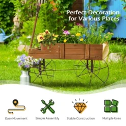 Costway Garden Plant Planter Wooden Wagon Planter W/ Wheel Garden Yard 14 Costway Garden Plant Planter Wooden Wagon Planter W/ Wheel Garden Yard -Costway GUEST f252031c f50f 484b 9240 52efc8f951cd