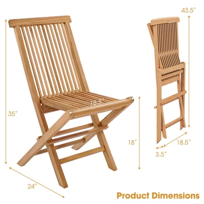 Costway 2 PCS Patio Folding Chair Teak High Back Dining Slatted Seat Portable Outdoor 2 Costway 2 PCS Patio Folding Chair Teak High Back Dining Slatted Seat Portable Outdoor - Image 2