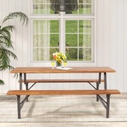 Costway Acacia Wood Patio Picnic Table Bench Set With 71'' Tabletop & 2'' Umbrella Hole 10 Costway Acacia Wood Patio Picnic Table Bench Set With 71'' Tabletop & 2'' Umbrella Hole -Costway GUEST f2a163e0 0ed5 4122 b3e9 243b7c3ad53b