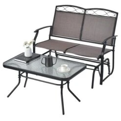 Costway 2pcs Patio Loveseat Glider Glass Coffee Table Set Heavy-Duty Swing Rocking Chair -Costway GUEST f2ba0fe4 aee1 43bc 8343 2048a59a0bee