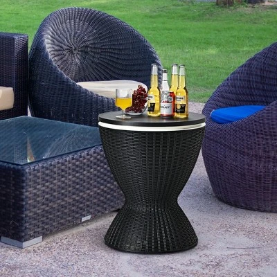 Costway 8 Gallon 3 In 1 Patio Rattan Cooler Bar Table Adjust Ice Bucket BrownBlack 1 Costway 8 Gallon 3 In 1 Patio Rattan Cooler Bar Table Adjust Ice Bucket BrownBlack