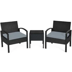 Costway 3PCS Patio Rattan Furniture Set Coffee Table Conversation Sofa Outdoor Cushioned Gray -Costway GUEST f2dd7227 27b9 4eab 9430 c792ae7394a2