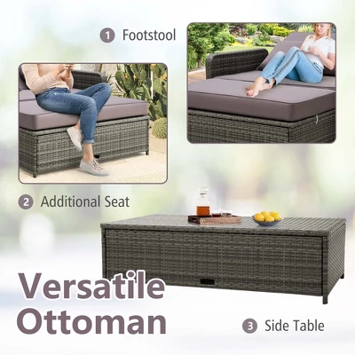 Costway Patio Rattan Daybed Set Wicker Loveseat Sofa With Ottoman & Retractable Side Tray 7 Costway Patio Rattan Daybed Set Wicker Loveseat Sofa With Ottoman & Retractable Side Tray - Image 7