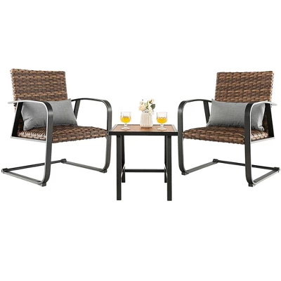 Costway 3 PCS Patio Rattan Furniture Bistro Set C-Spring Chair Padded Seat & Back Pillow 3 Costway 3 PCS Patio Rattan Furniture Bistro Set C-Spring Chair Padded Seat & Back Pillow - Image 3