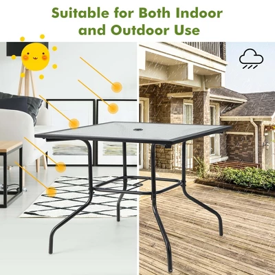 Costway 35'' Patio Dining Table Tempered Glass Top Bistro Table With 1.5'' Umbrella Hole 4 Costway 35'' Patio Dining Table Tempered Glass Top Bistro Table With 1.5'' Umbrella Hole - Image 4
