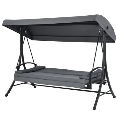 Costway Patio 3-Seat Porch Canopy Swing Converting Grey Cushion Pillow Adjust 9 Costway Patio 3-Seat Porch Canopy Swing Converting Grey Cushion Pillow Adjust - Image 9