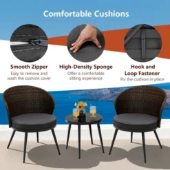 Costway 3PCS Patio Rattan Bistro Furniture Set Cushioned Chair Table Garden -Costway GUEST f3e2b536 f5be 4388 b51c b355b454136d