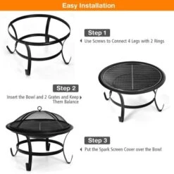 Costway 22'' Steel Outdoor Fire Pit Bowl BBQ Grill W/ Wood Grate Cooking Grate Poker -Costway GUEST f43e1354 a2ce 4402 a0b2 fae116e0f66b