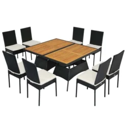 Costway 10 PCS Patio Rattan Dining Set Rectangular Wood Top Tables Cushioned Chair Garden -Costway GUEST f447a536 d985 4ea2 9bb2 1f96cadee257