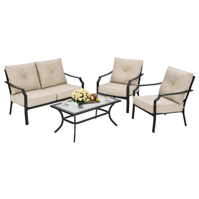 Costway 4 PCS Patio Furniture Set Cushion Sofa Loveseat Sectional Garden Deck Poolside 2 Costway 4 PCS Patio Furniture Set Cushion Sofa Loveseat Sectional Garden Deck Poolside - Image 2