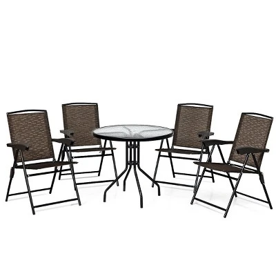 Costway 5PC Bistro Outdoor Patio Furniture Set Glass Table W/4 Folding Adjustable Chairs 2 Costway 5PC Bistro Outdoor Patio Furniture Set Glass Table W/4 Folding Adjustable Chairs - Image 2