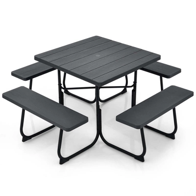 Costway Outdoor 8-person Square Picnic Table Bench Set With 4 Benches & Umbrella Hole Black/Grey/Green/White 9 Costway Outdoor 8-person Square Picnic Table Bench Set With 4 Benches & Umbrella Hole Black/Grey/Green/White - Image 9