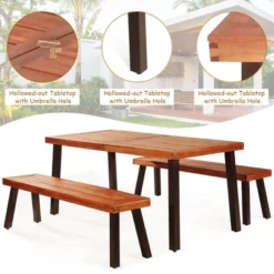 Costway 3 Pieces Picnic Table Set Acacia Wood Table Bench With Steel Legs Outdoor Patio -Costway GUEST f4ac25af f8c4 4c3c b8ba 70925b46a6f2