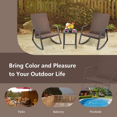 Costway 3PCS Patio Rattan Rocking Chair Table Furniture Set Yard Cushion 8 Costway 3PCS Patio Rattan Rocking Chair Table Furniture Set Yard Cushion - Image 8