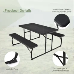 Costway Folding Picnic Table & Bench Set For Camping BBQ W/ Steel Frame White/Balck -Costway GUEST f4e94c12 143b 4312 b0e9 13c063f45113