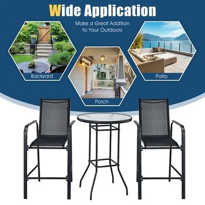 Costway 3 PCS Outdoor Patio Bar Table Stool Set Height Tempered Glass Top 9 Costway 3 PCS Outdoor Patio Bar Table Stool Set Height Tempered Glass Top - Image 9
