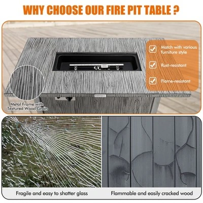 Costway 43-inch Propane Gas Fire Pit Table Wood-like Metal Fire Table WithProtective Cover 8 Costway 43-inch Propane Gas Fire Pit Table Wood-like Metal Fire Table WithProtective Cover - Image 8
