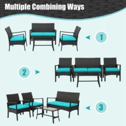 Costway 4PCS Patio Wicker Furniture Set Cushioned Chairs& Loveseat With Coffee Table Garden 9 Costway 4PCS Patio Wicker Furniture Set Cushioned Chairs& Loveseat With Coffee Table Garden -Costway GUEST f543def2 fc44 4dbd a821 806024478871
