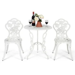 Costway 3PCS Cast Aluminum Patio Bistro Furniture Set Rose Design Outdoor White 17 Costway 3PCS Cast Aluminum Patio Bistro Furniture Set Rose Design Outdoor White -Costway GUEST f55b3eec 60b3 44b0 8e39 7330431746ab