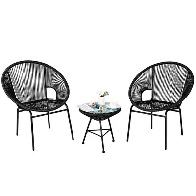 Costway 3PCS Patio Acapulco Furniture Bistro Set Plastic Rope Glass Table 11 Costway 3PCS Patio Acapulco Furniture Bistro Set Plastic Rope Glass Table - Image 11