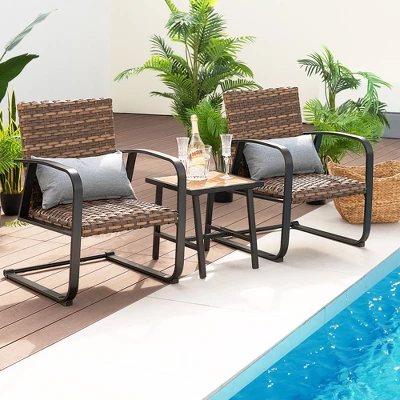 Costway 3 PCS Patio Rattan Furniture Bistro Set C-Spring Chair Padded Seat & Back Pillow 4 Costway 3 PCS Patio Rattan Furniture Bistro Set C-Spring Chair Padded Seat & Back Pillow - Image 4