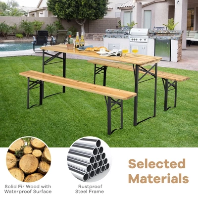 Costway 3 PCS Beer Table Bench Set Folding Wooden Top Picnic Table Patio Garden 6 Costway 3 PCS Beer Table Bench Set Folding Wooden Top Picnic Table Patio Garden - Image 6