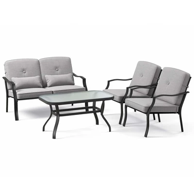 Costway 4 PCS Patio Furniture Set Outdoor Conversation Sofa Tempered Glass Coffee Table 9 Costway 4 PCS Patio Furniture Set Outdoor Conversation Sofa Tempered Glass Coffee Table - Image 9