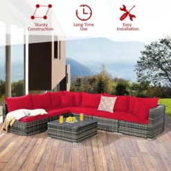Costway 7PCS Patio Rattan Furniture Set Sectional Sofa Garden Red Cushion 12 Costway 7PCS Patio Rattan Furniture Set Sectional Sofa Garden Red Cushion -Costway GUEST f62ccc52 8287 41ed 91fa 1ff0ce6b0a71