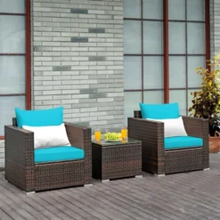 Costway 3PCS Patio Rattan Furniture Set Conversation Sofa Cushioned TurquoiseRed 21 Costway 3PCS Patio Rattan Furniture Set Conversation Sofa Cushioned TurquoiseRed -Costway GUEST f655d281 a598 4d5b b963 0f457ea48119