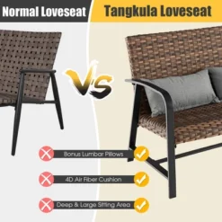 Costway 2 PCS Patio Rattan Loveseat Coffee Table Set Padded Back & Seat Pillow W/Shelf -Costway GUEST f6c54435 776c 4b43 8e91 882815c8ea96