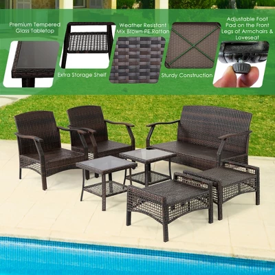 Costway 7PCS Patio Rattan Furniture Set Cushioned Sofas Loveseat Yard W/Waterproof Cover 6 Costway 7PCS Patio Rattan Furniture Set Cushioned Sofas Loveseat Yard W/Waterproof Cover - Image 6