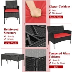 Costway 4PCS Rattan Patio Furniture Set Cushioned Sofa Chair Coffee Table Red -Costway GUEST f76bf273 9e9d 4fec b2a7 9b77f9e2eeb9